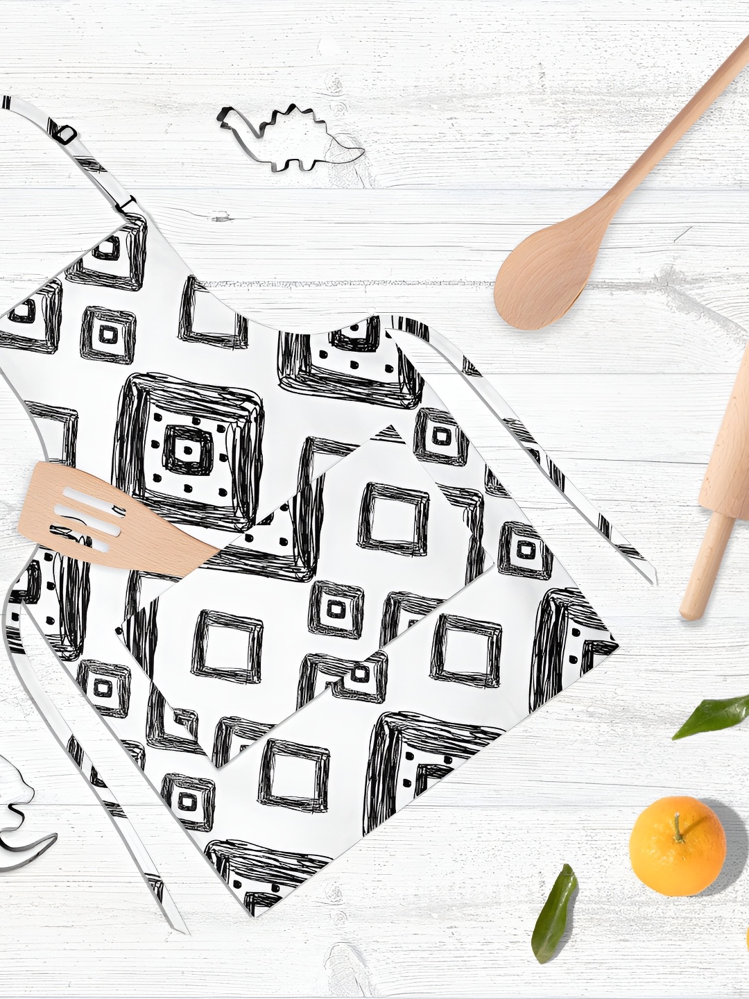 

ArtzFolio Geometric Art D1 Kids Black & White Printed Cotton Apron