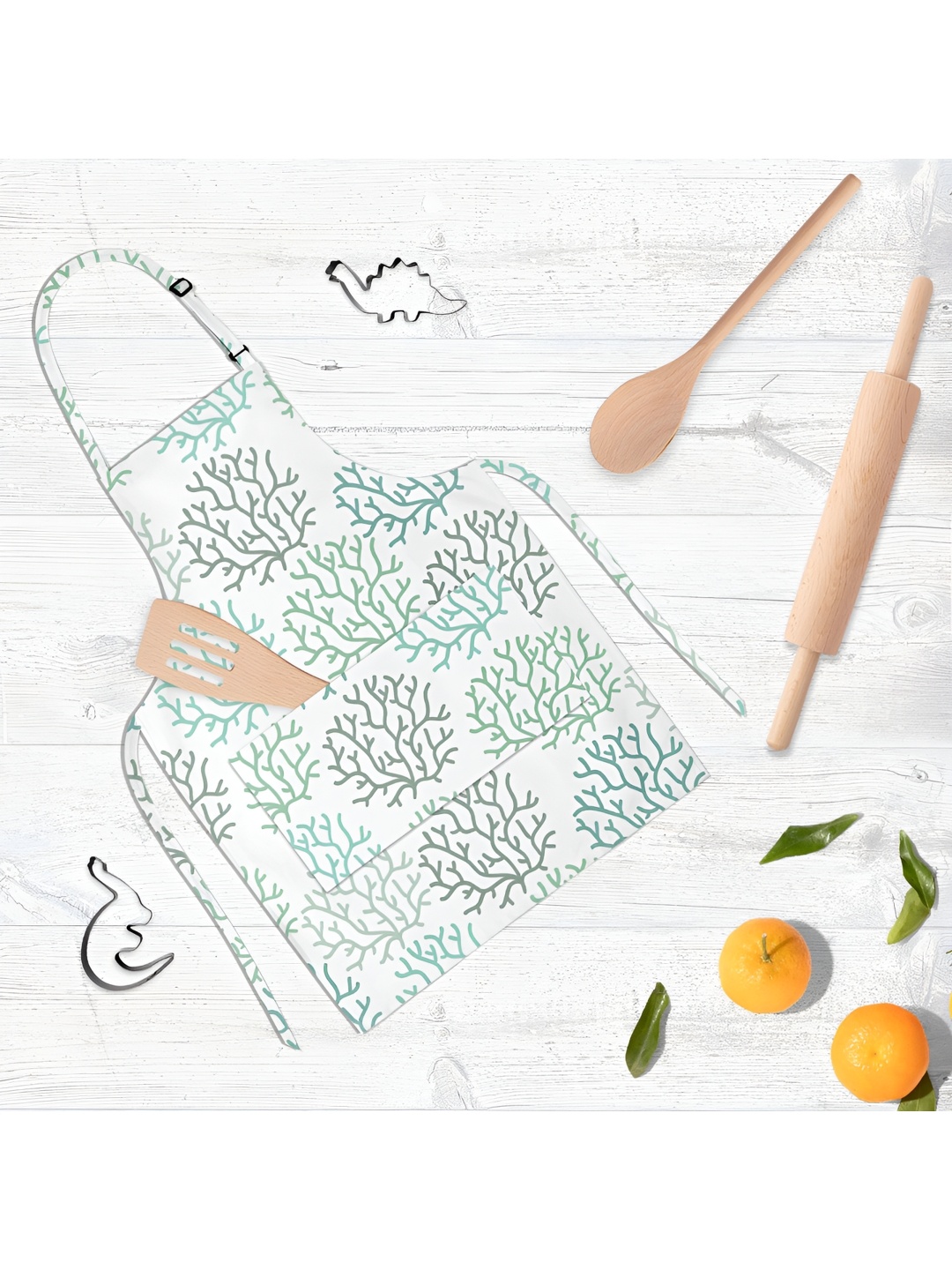 

ArtzFolio White & Green Printed Cotton Aprons