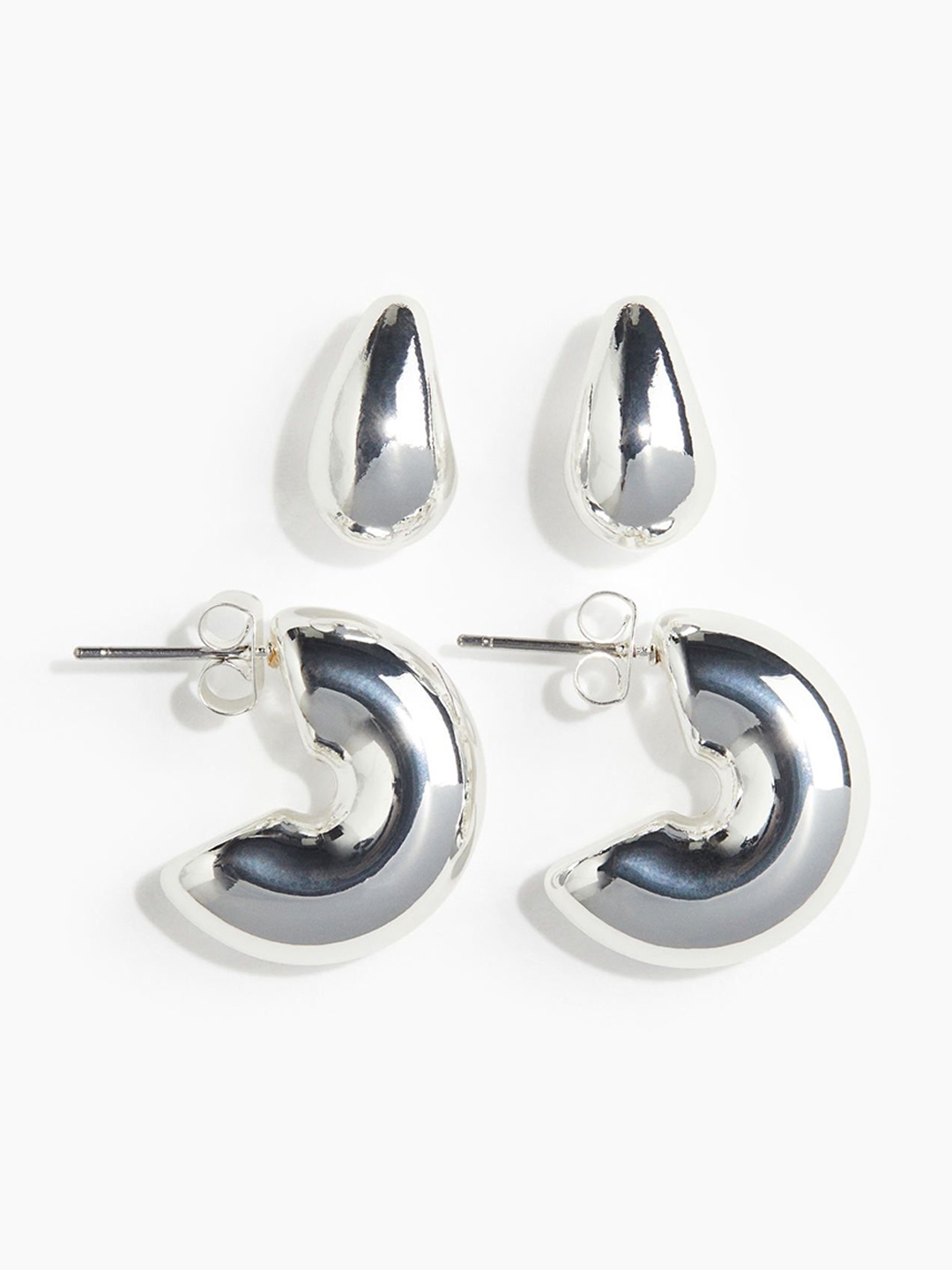 

H&M 2 Pairs Hoop Earrings, Silver