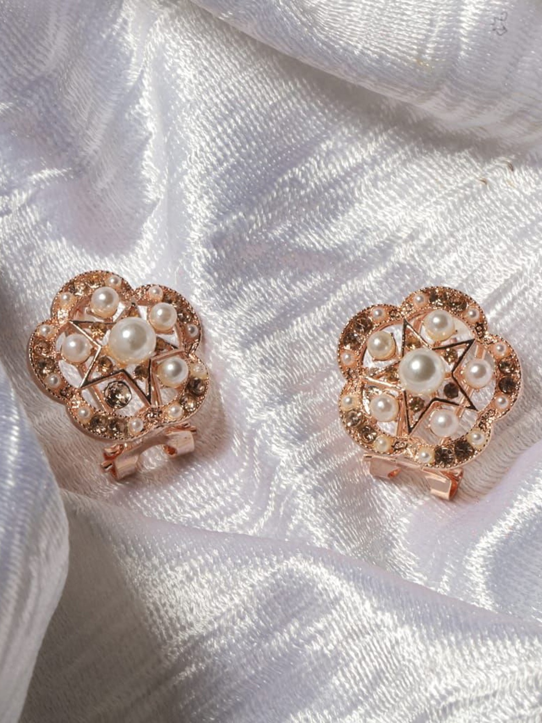

Maansh Rose Gold-Plated Stone Studded Floral Studs