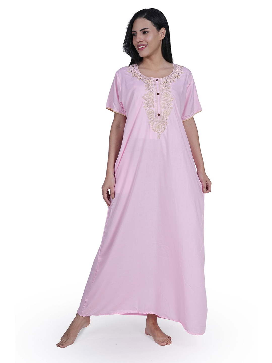 

Noty Women Embroidered Maxi Nightdress, Pink