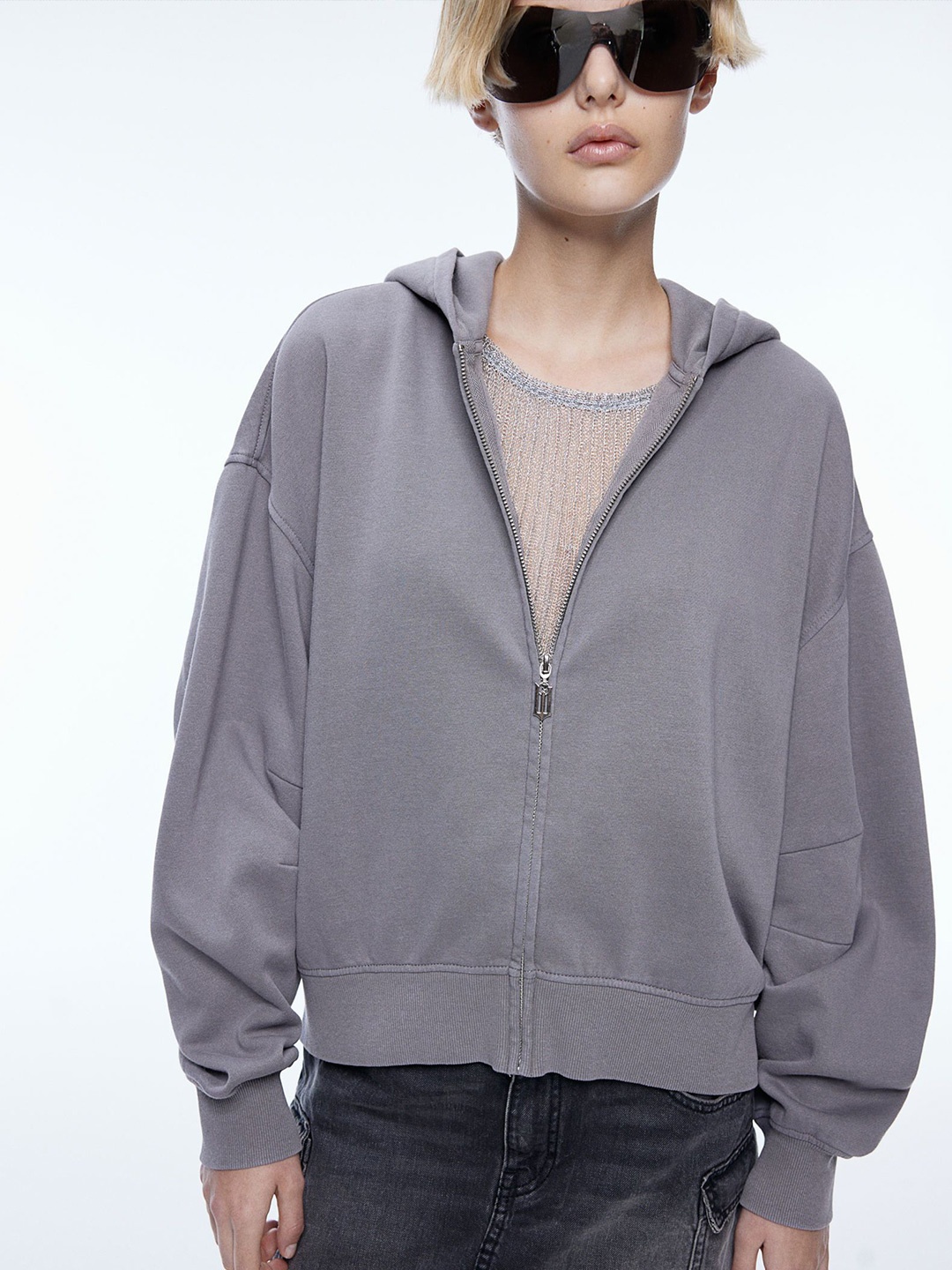 

H&M Printed Zip-Through Hoodie, Grey