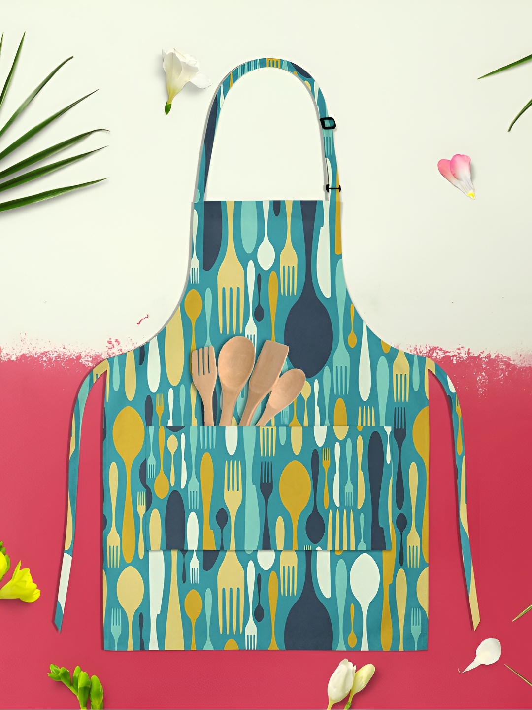 

ArtzFolio Teal-Blue & Yellow Printed Cotton Aprons