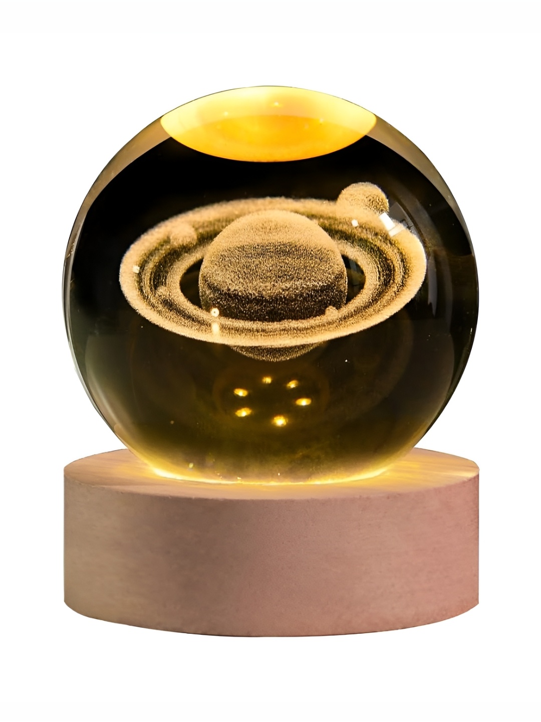 

Awestuffs Brown & Yellow Printed 3D Crystal Ball Solar Saturn Night Light with Wooden Base