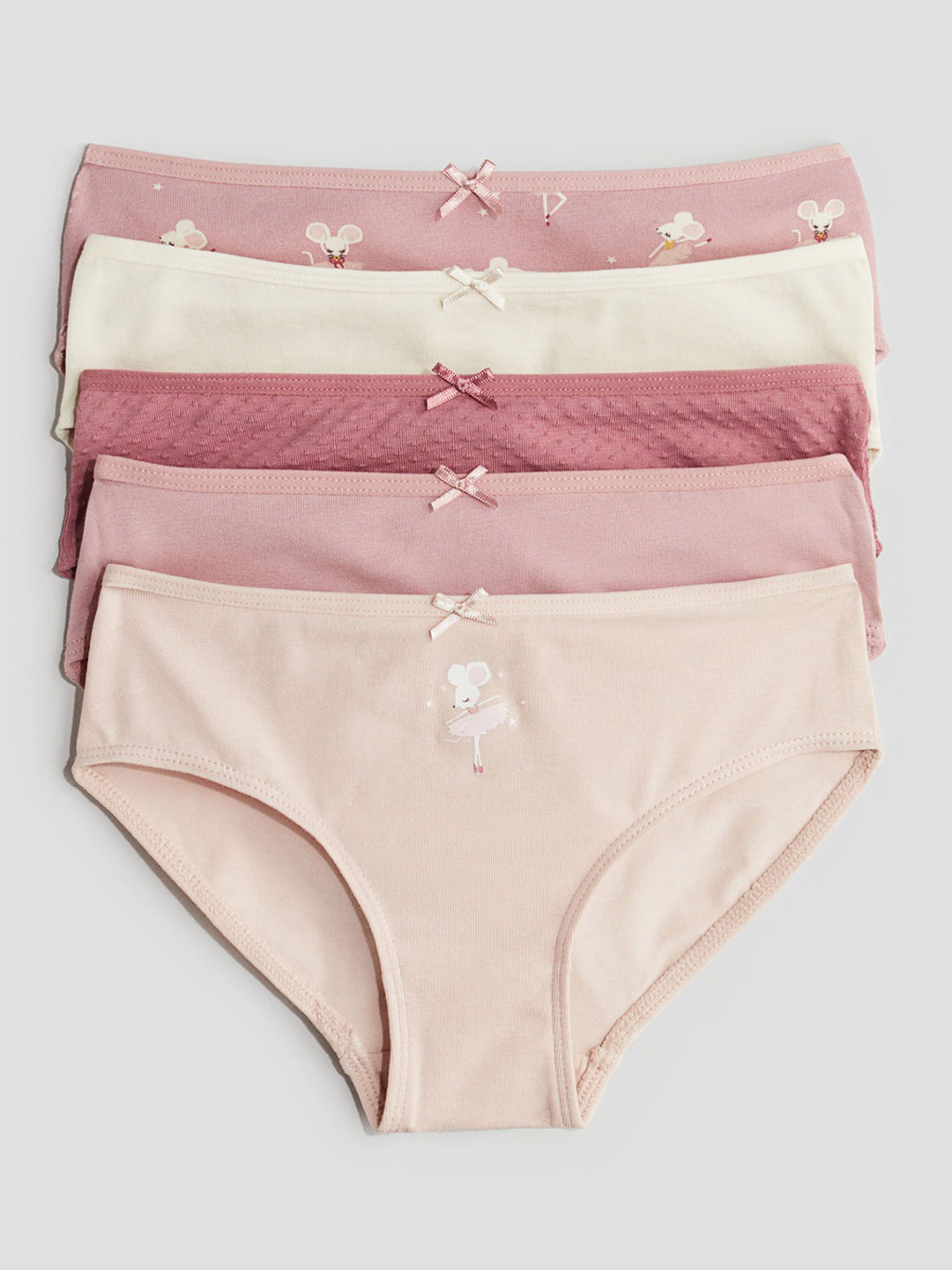

H&M Girls Pack Of 5 Printed Basic Briefs 1214392010, Pink