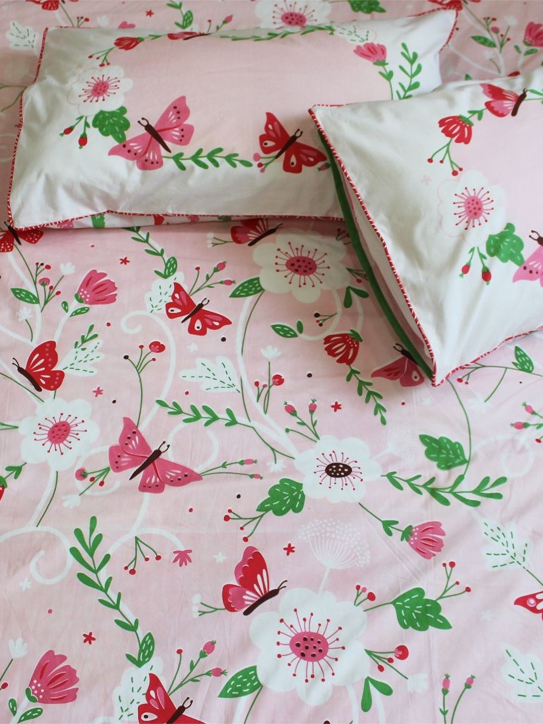 

Silverlinen Pink & Red Floral 250 TC Pure Cotton King Bedsheet Set-2.74 m X 2.74 m
