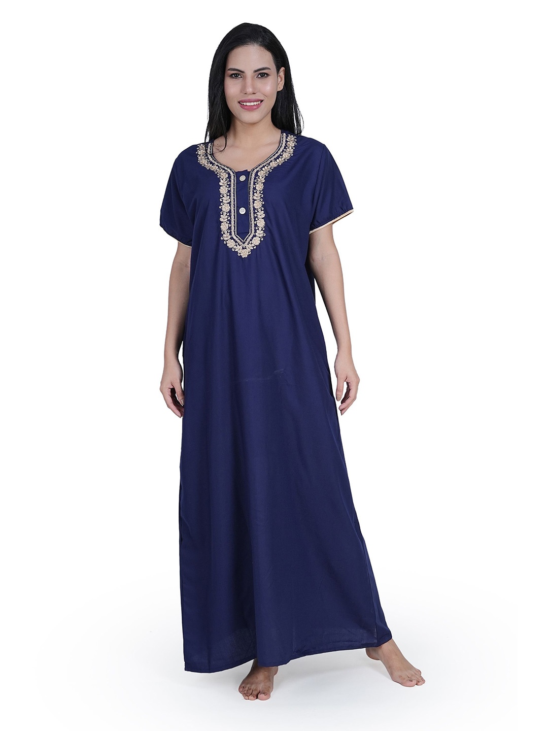 

Noty Women Printed Maxi Nightdress, Navy blue