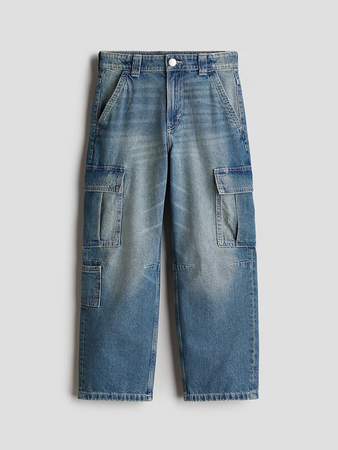 

H&M Boys Wide-Leg Cargo Jeans, Blue