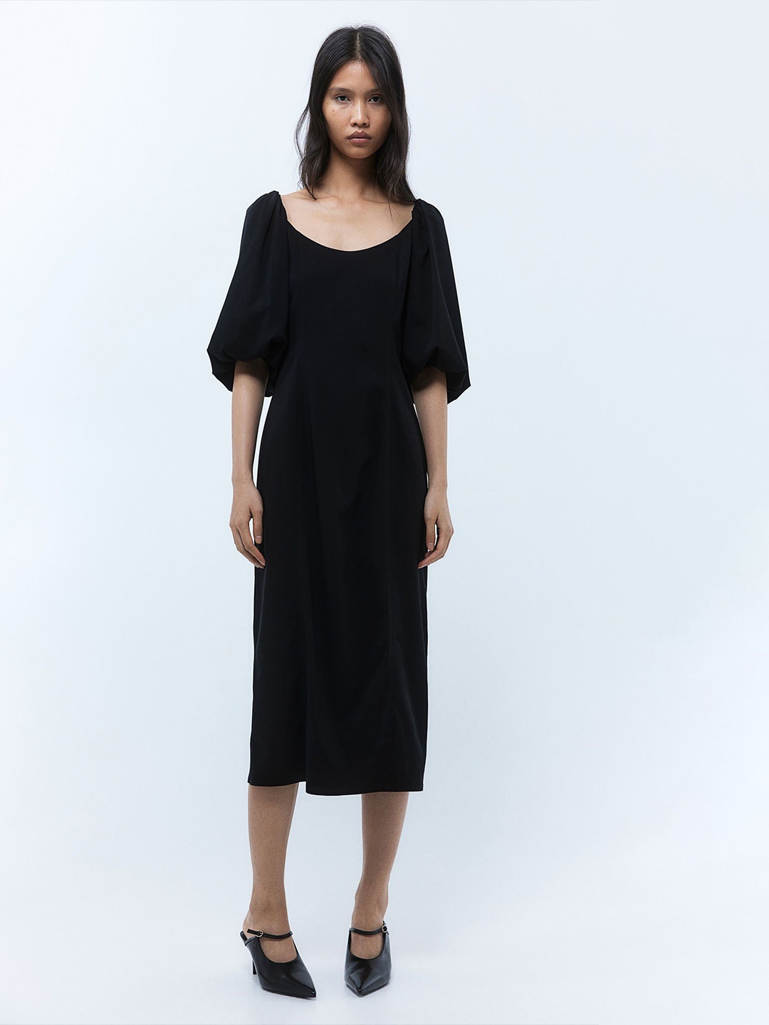 

H&M Balloon-Sleeved Dress, Black