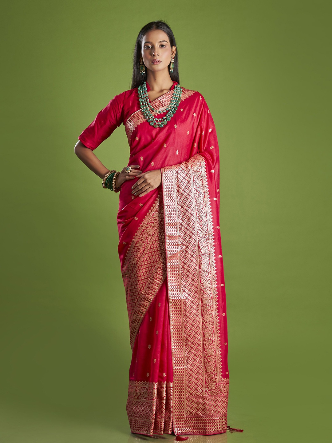 

ISHKIYA Ethnic Motifs Zari Pure Silk Khadi Saree, Red