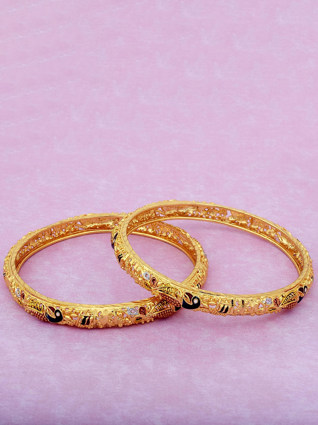 

MEMOIR Set Of 2 Gold-Plated Stone Studded Meenakari Bangles