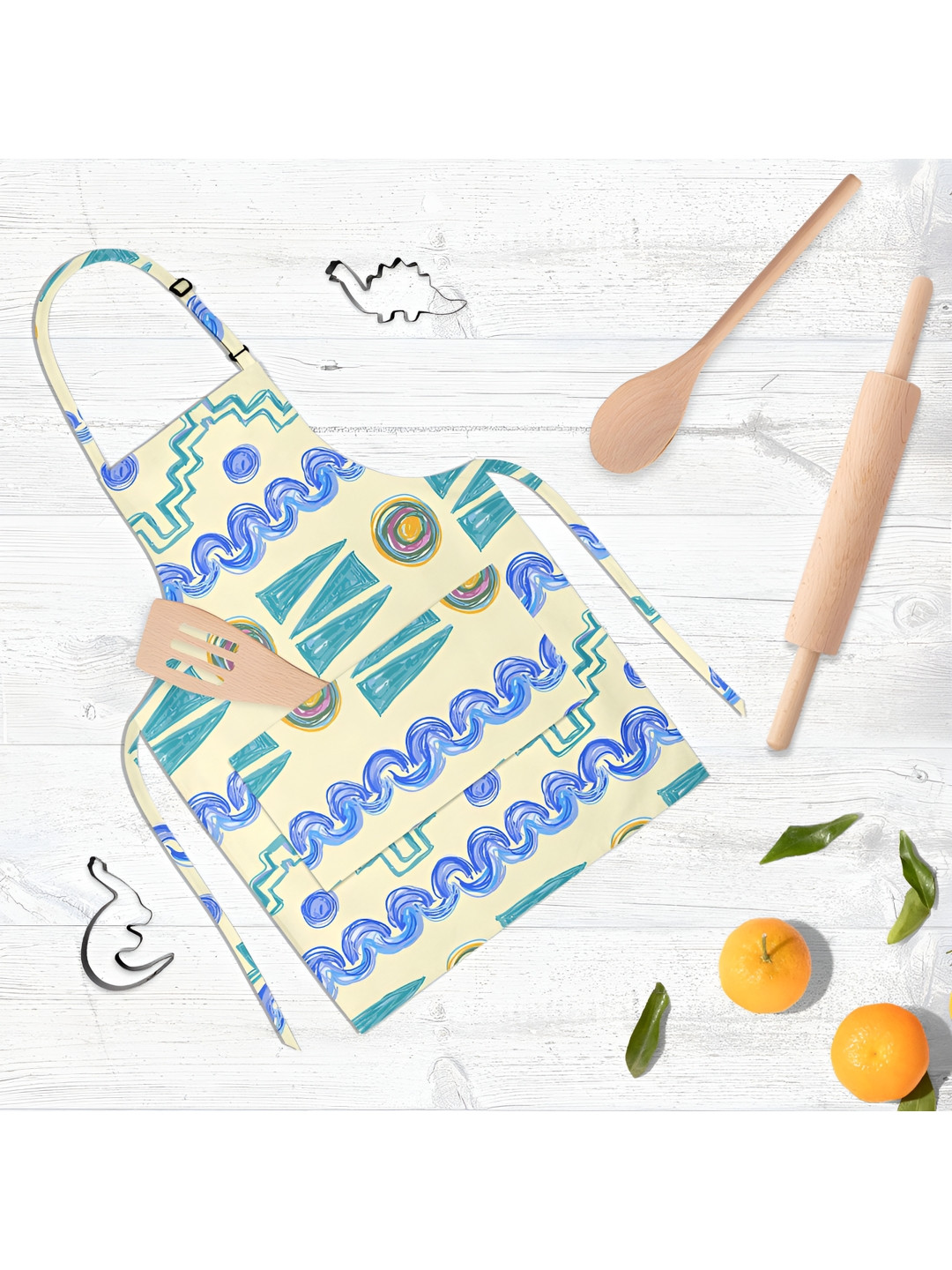 

ArtzFolio Kids Cream Colored & Blue Printed Cotton Aprons