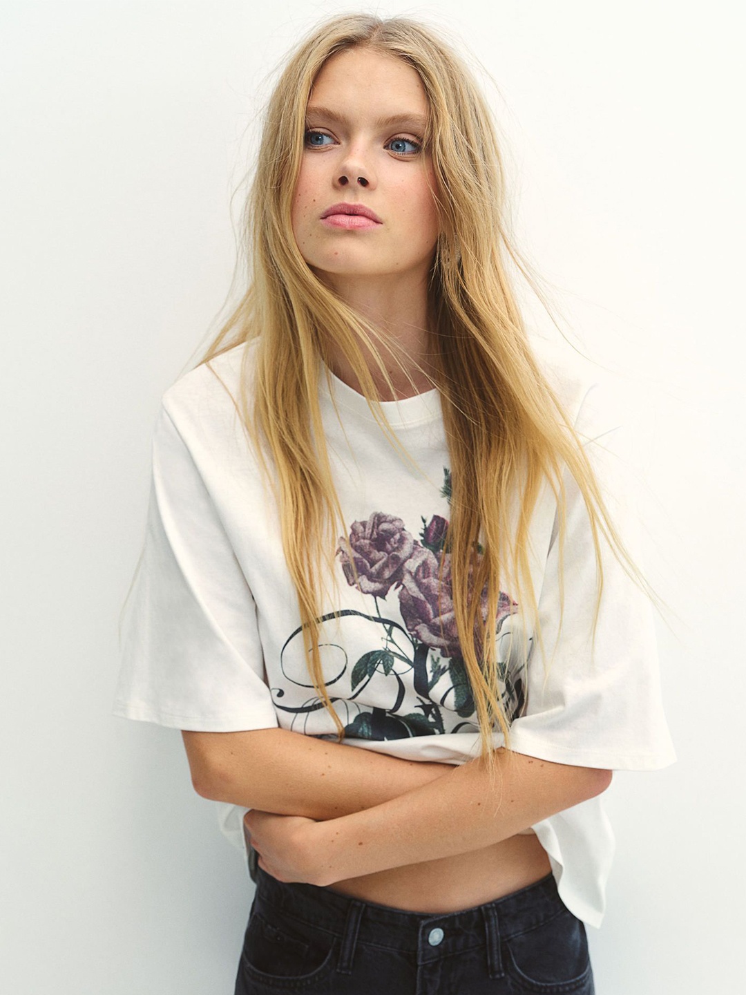 

H&M Printed Pure Cotton Oversized T-Shirts, White