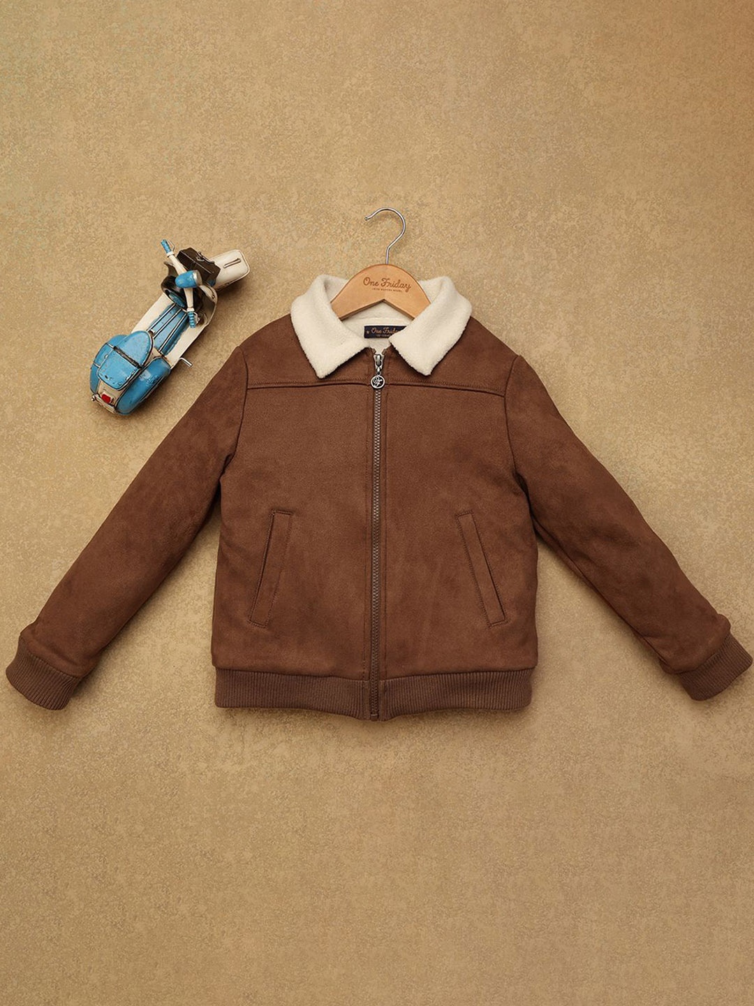 

One Friday Boys Spread Collar Solid Casual Bomber Jacket, Brown