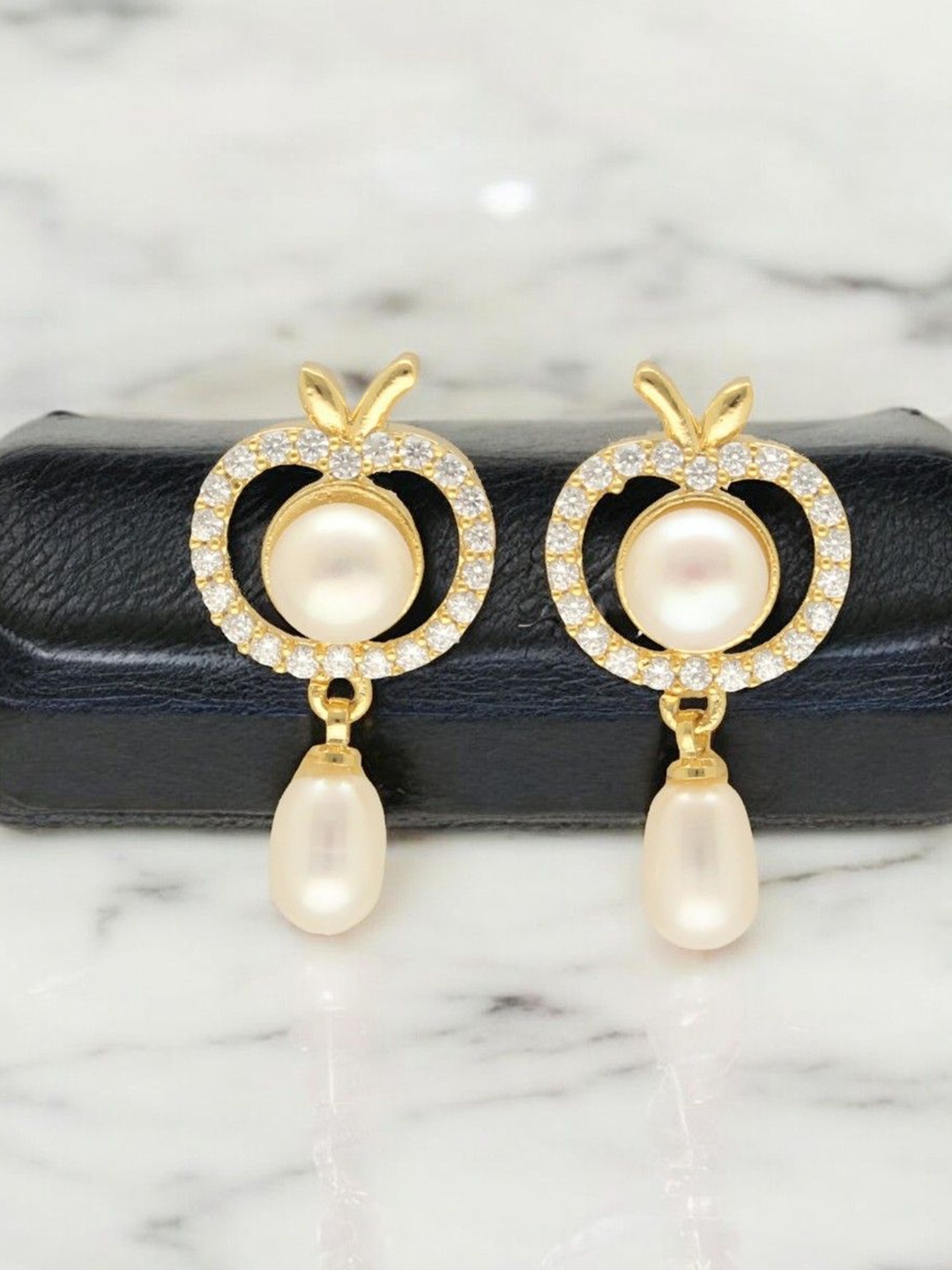 

Sri Jagdamba Gold Plated Pearls Dealer Drop Earrings, White