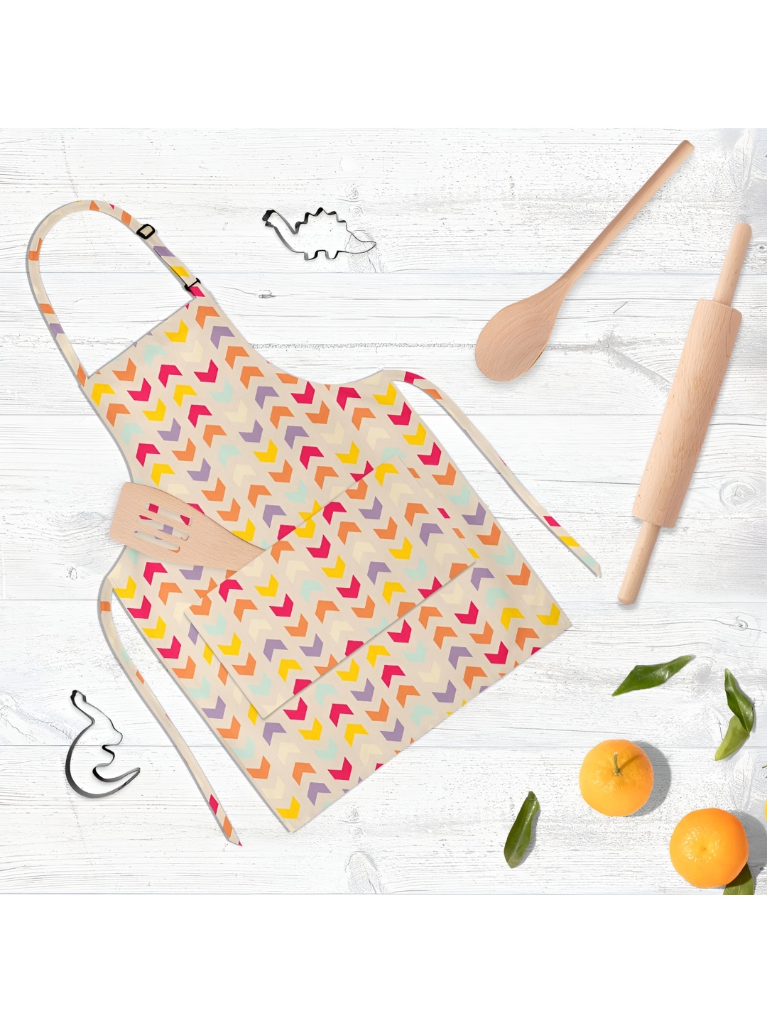 

ArtzFolio Kids Cream Colored & Orange Colored Printed Cotton Aprons