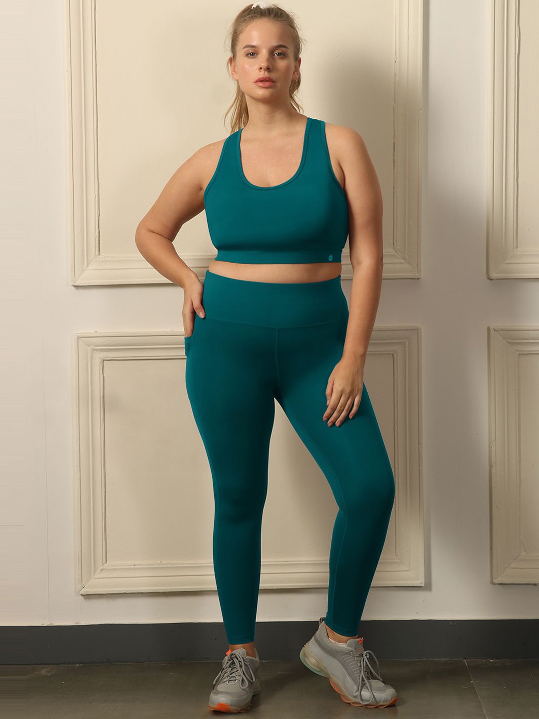 

Soie Quick-Dry Racerback Sports Bra With High-Waist Tights Tracksuits, Teal