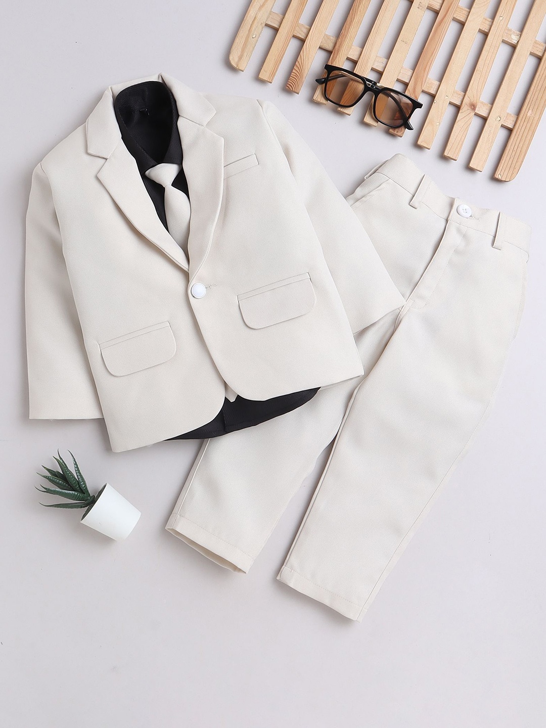 

Lil homies Infant Boys Single-Breasted Three-Piece Party Suits, Cream
