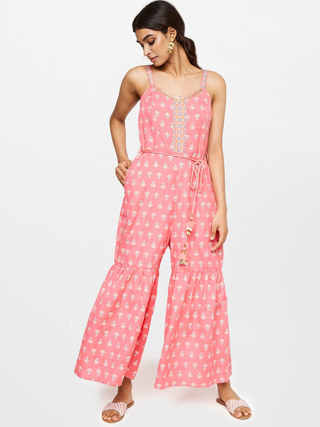 

Global Desi Printed Basic Jumpsuit, Coral