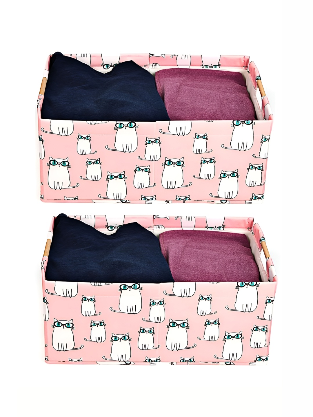 

HOUSE OF QUIRK Pink & White 2 Pieces Printed Foldable Organisers