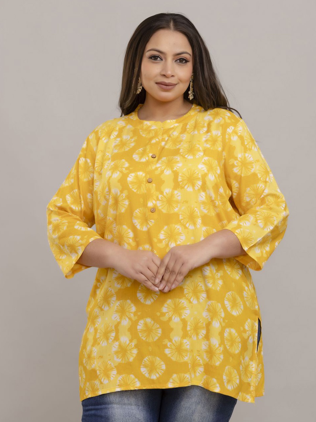 

Fashion Zest Plus Size Printed Short Kurti, Yellow