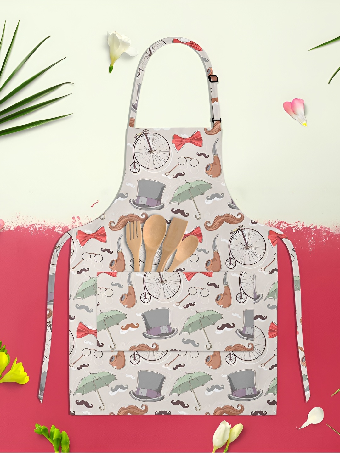 

ArtzFolio Off White & Grey Printed Cotton Aprons