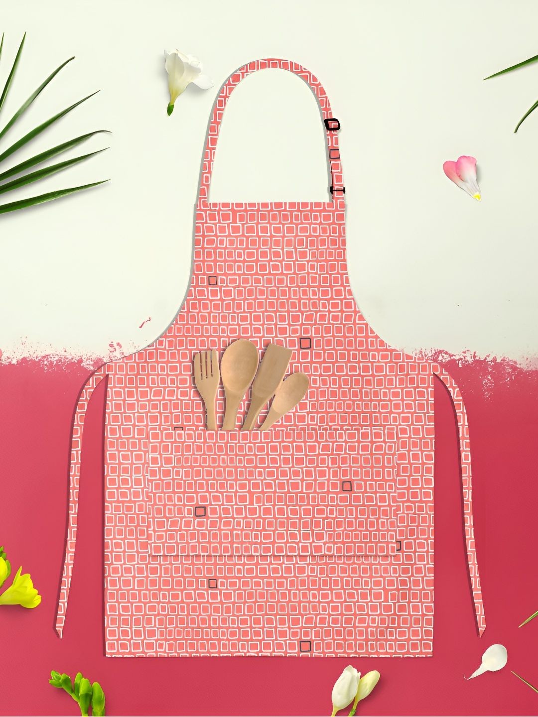 

ArtzFolio Kids Peach Colored & White Printed Cotton Aprons