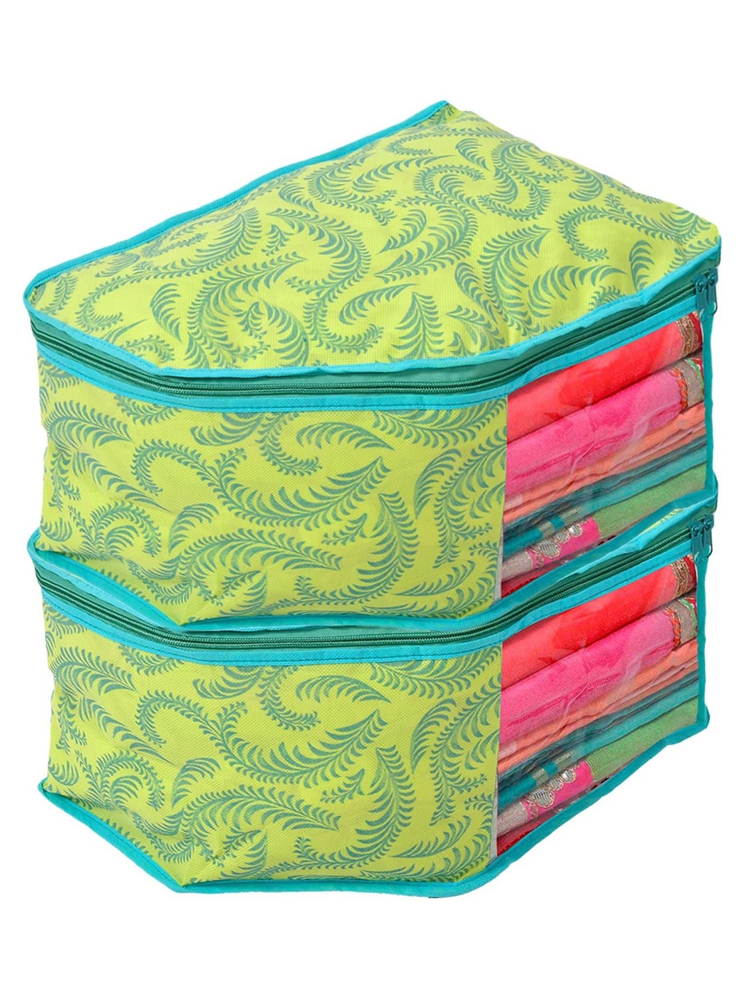 

Kuber Industries Green & Blue 2 Pieces Leaf Printed Drawer Organiser