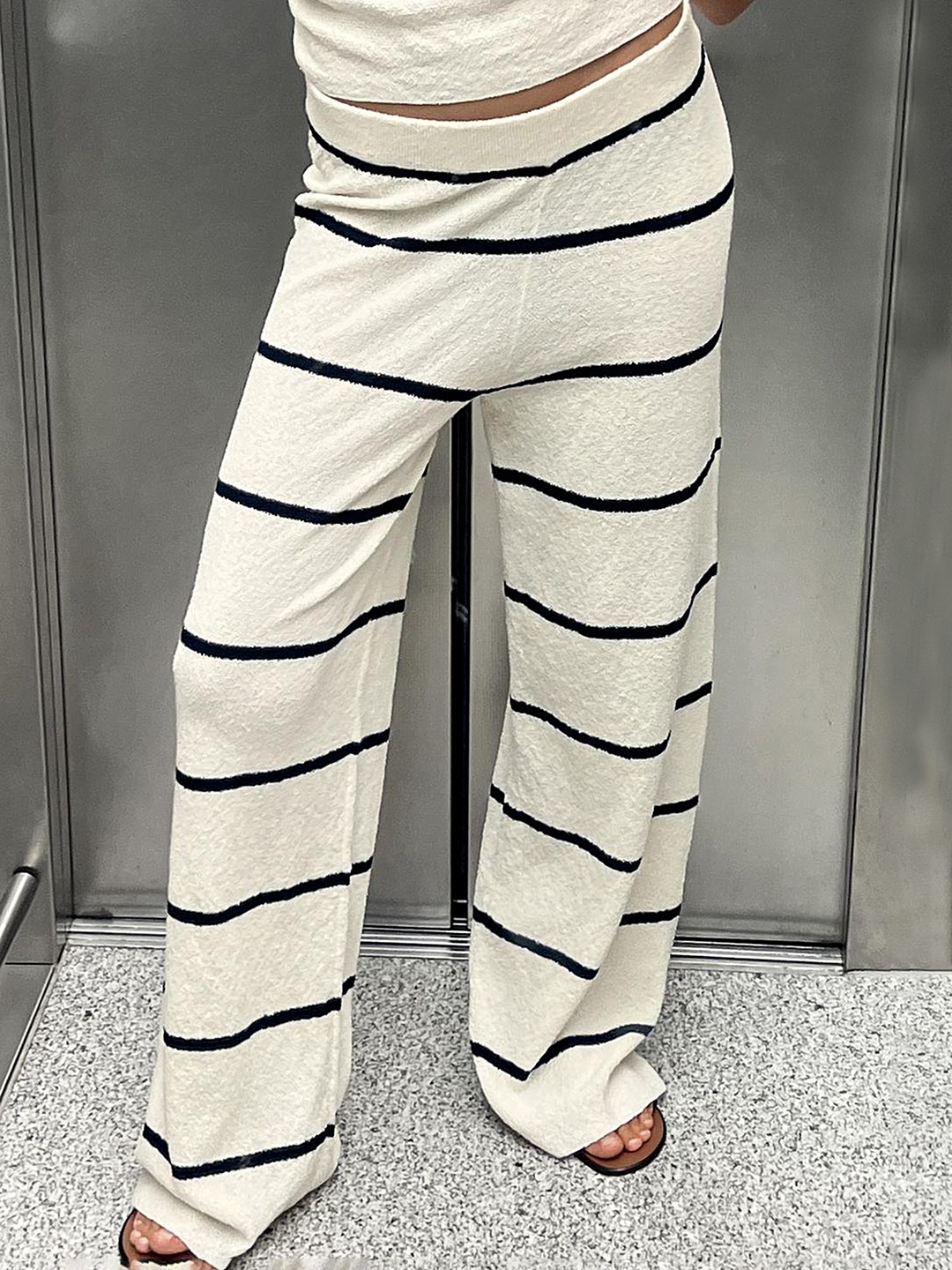 

LULU & SKY Women Striped Loose Fit High-Rise Wide Leg Trousers, White