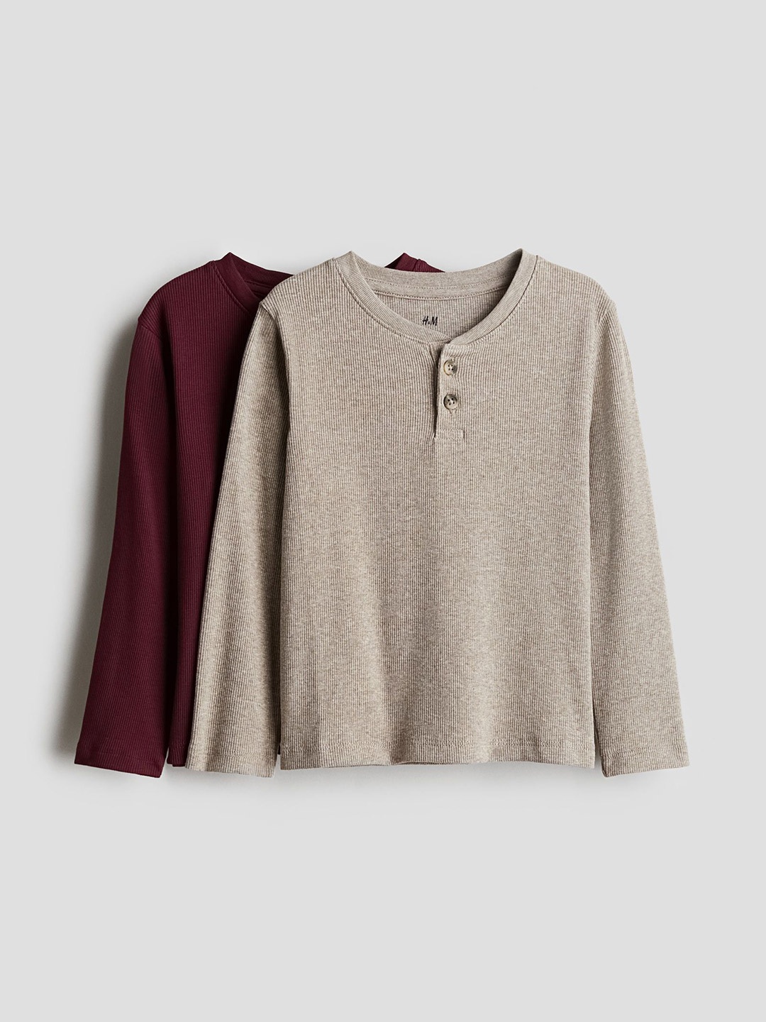 

H&M Boys Pack Of 2 Ribbed Henley Tops, Red
