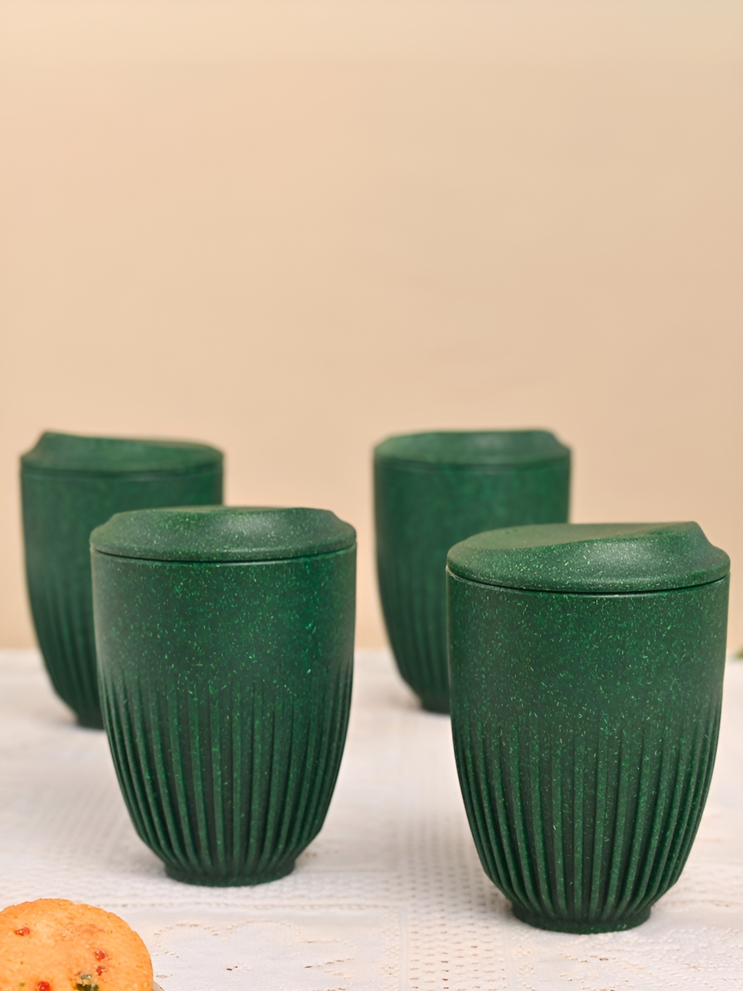 

eha Green 4 Pieces Textured Matte Mugs 350 ml each