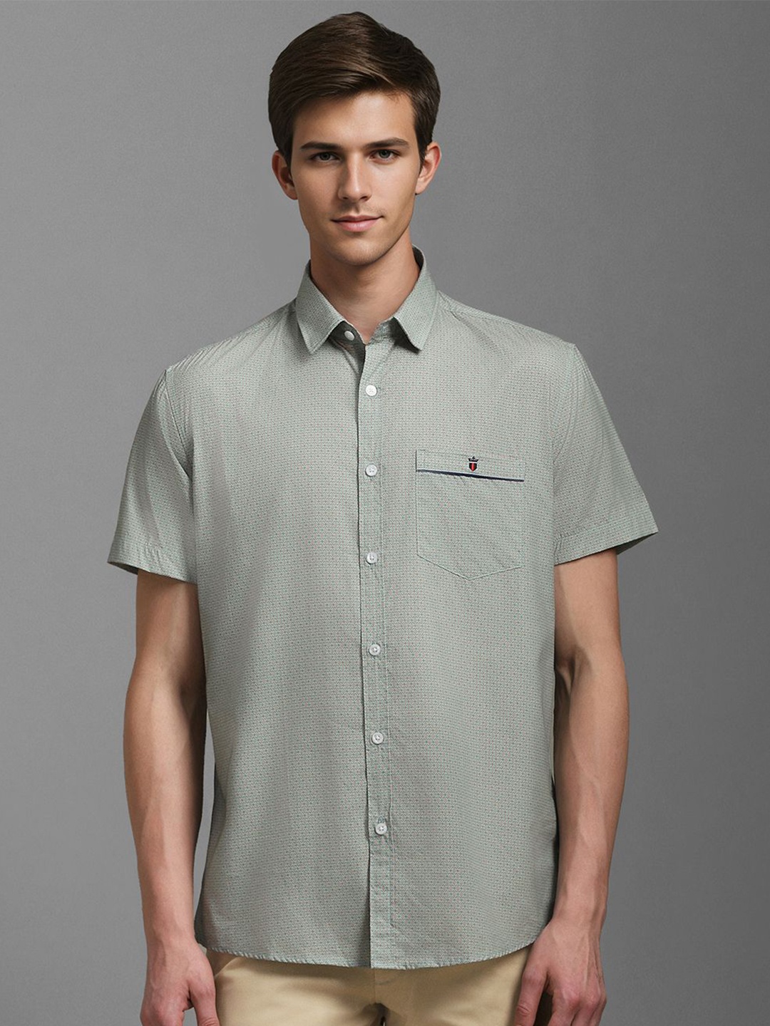 

Louis Philippe Sport Men Slim Fit Opaque Printed Casual Shirt, Olive