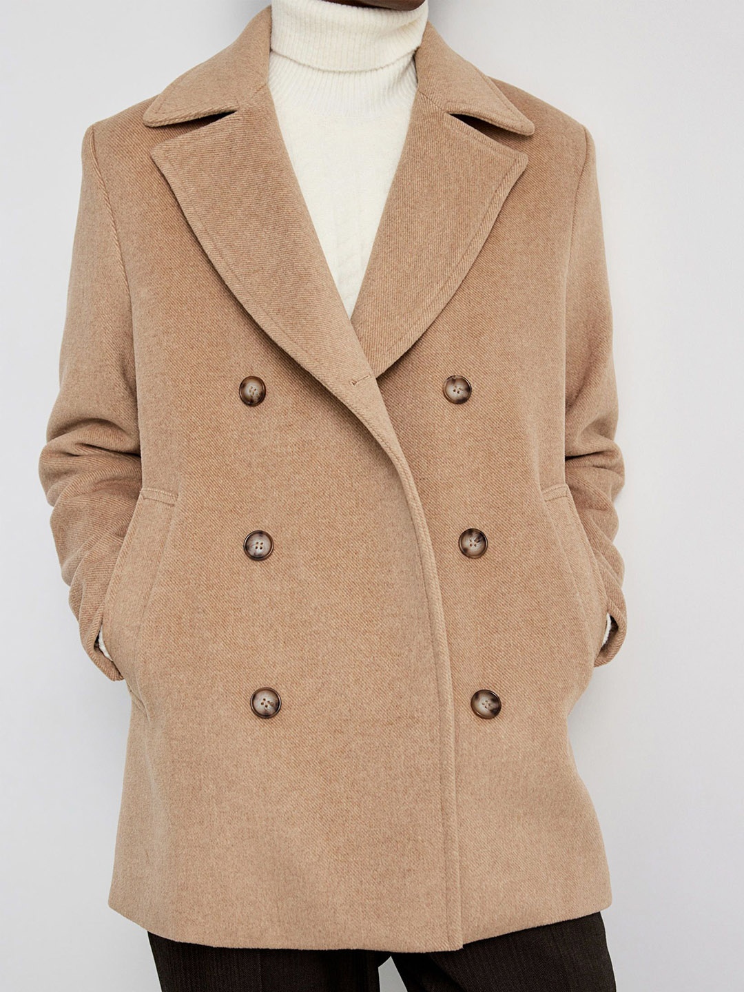 

H&M Wool-Blend Pea Coat, Beige