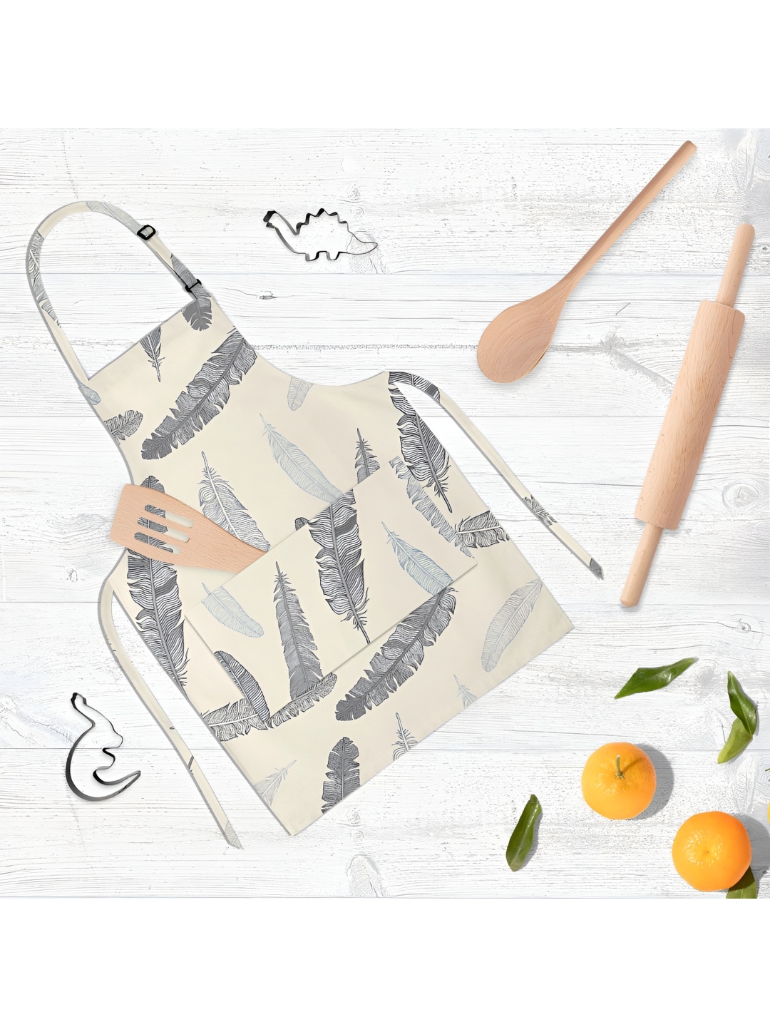 

ArtzFolio Kids Off White & Grey Printed Cotton Aprons