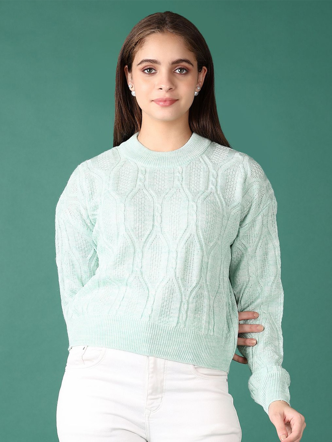 

V-Mart Women Self Design Pullover Sweaters, Green