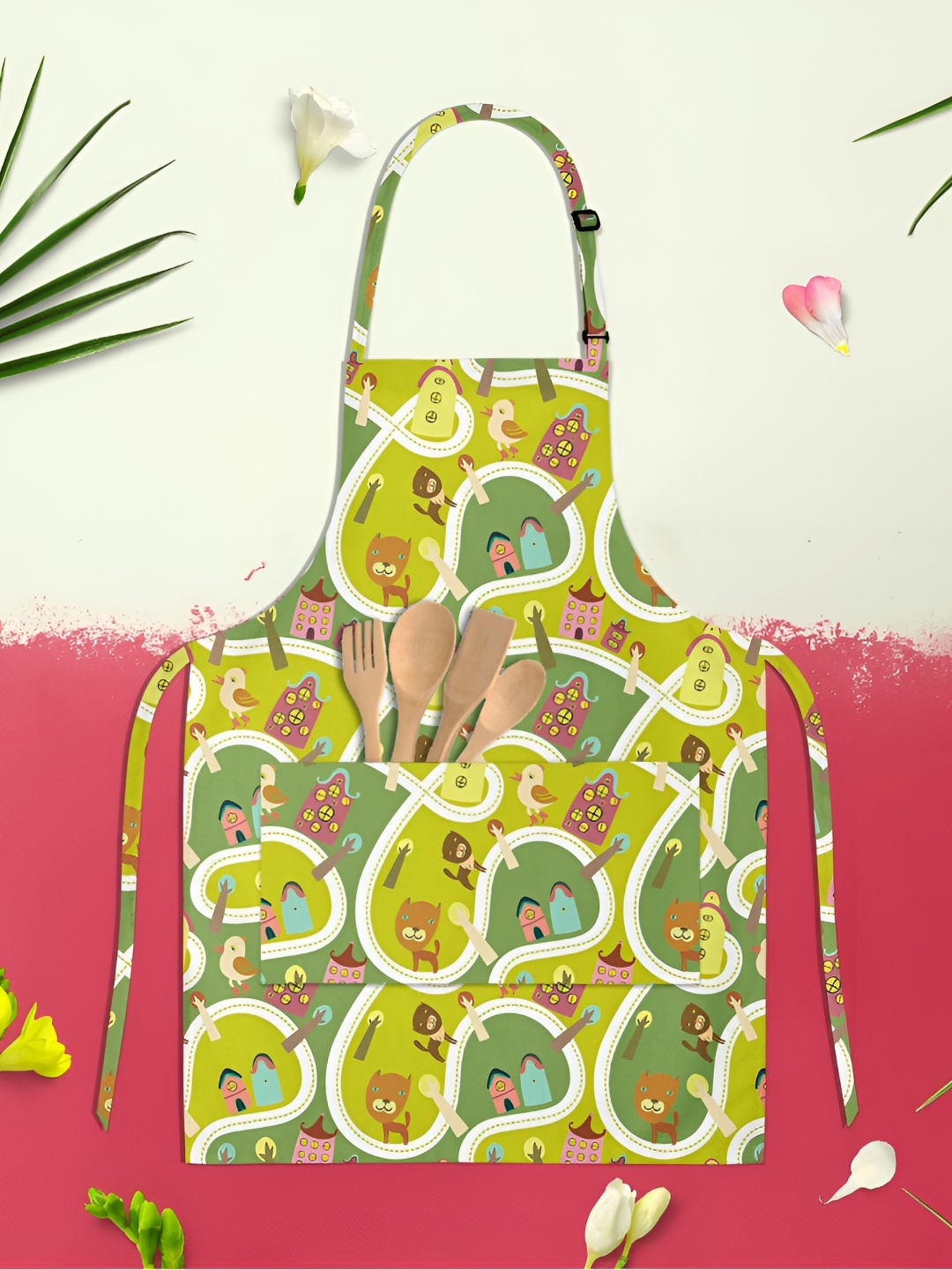 

ArtzFolio Green & White Printed Cotton Aprons