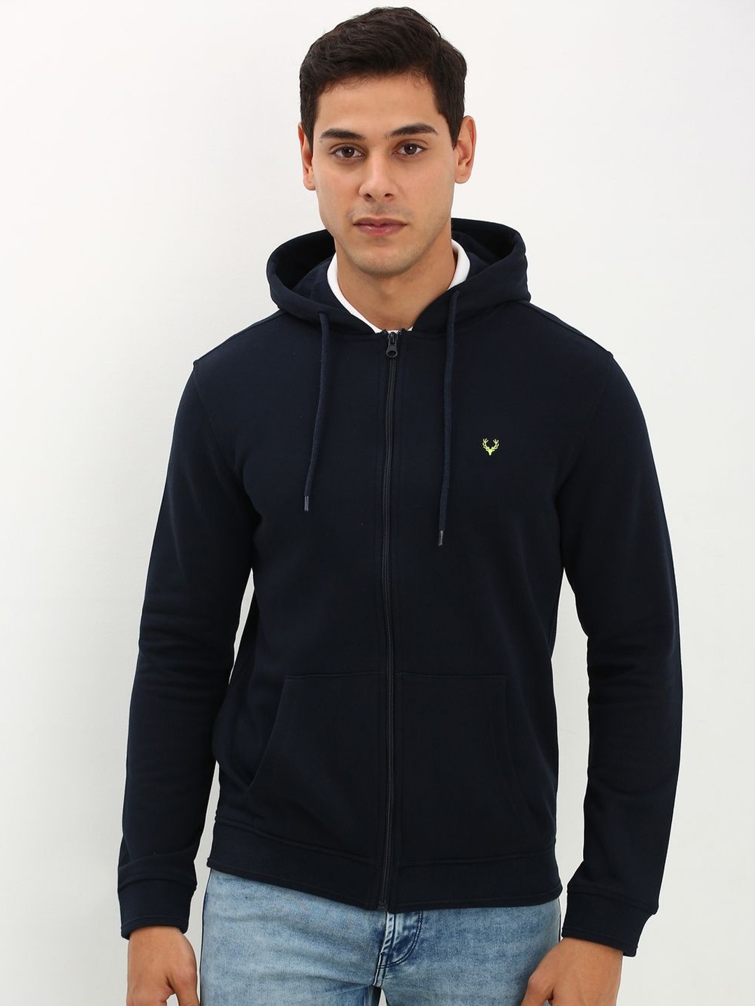 

Allen Solly Men Cotton Hooded Long Sleeves Sweatshirt, Navy blue