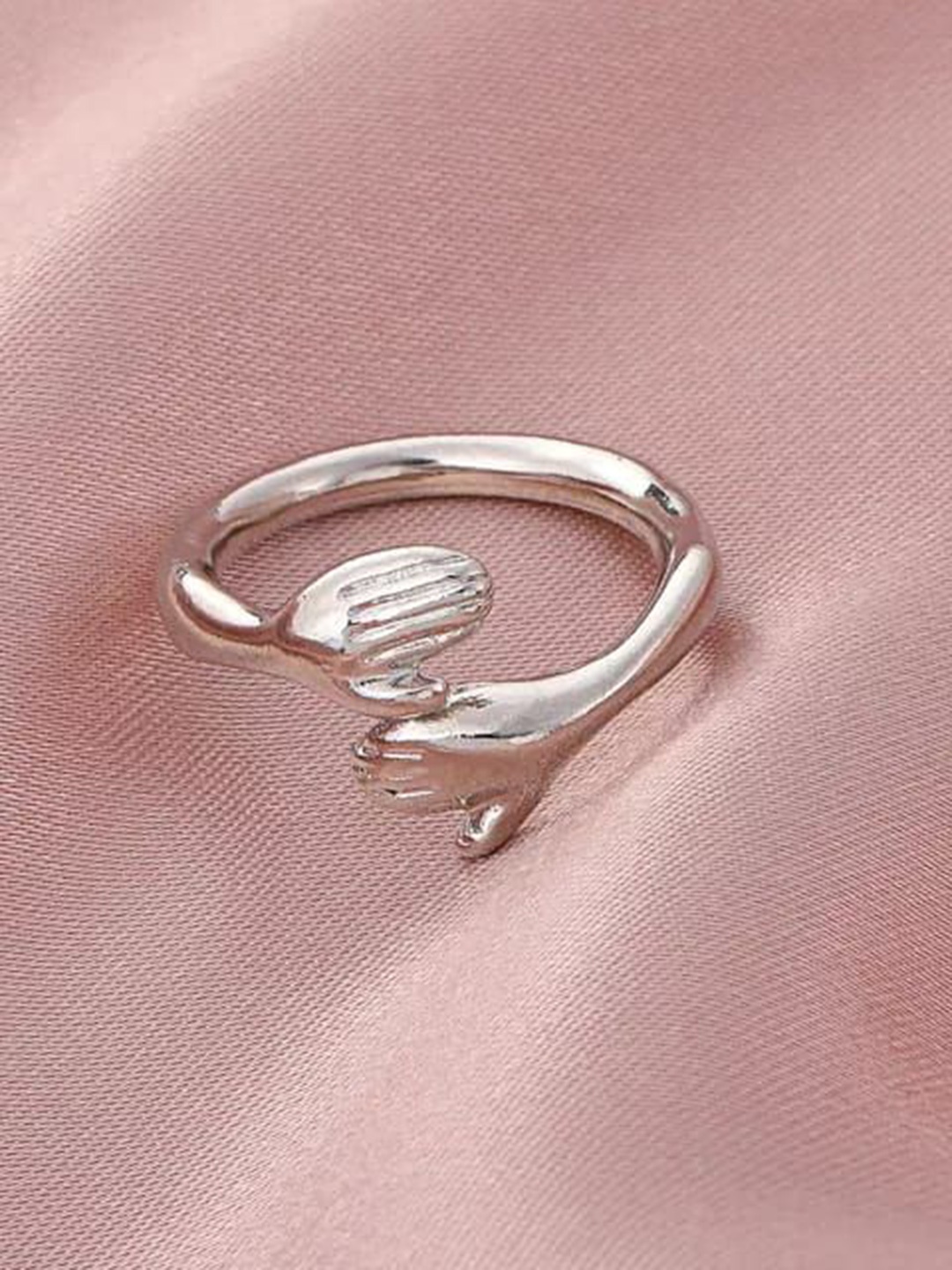 

YU FASHIONS Sliver Plated Cute Hug Stainless Steel Finger Ring, Silver