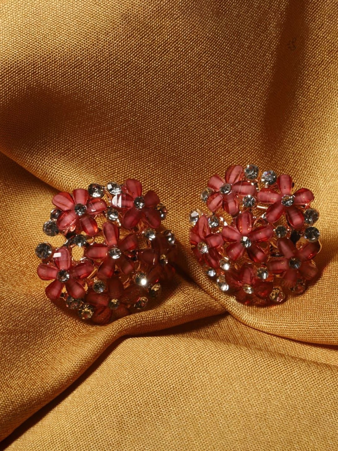 

Maansh Rose Gold-Plated Stones Studded Floral Studs