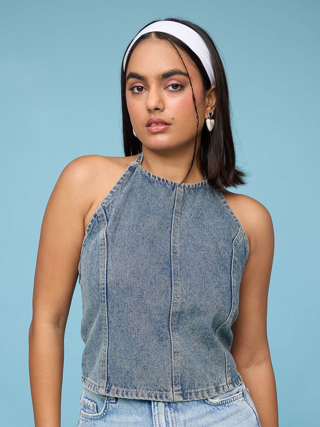 

FREAKINS Halter Neck Denim Top, Blue
