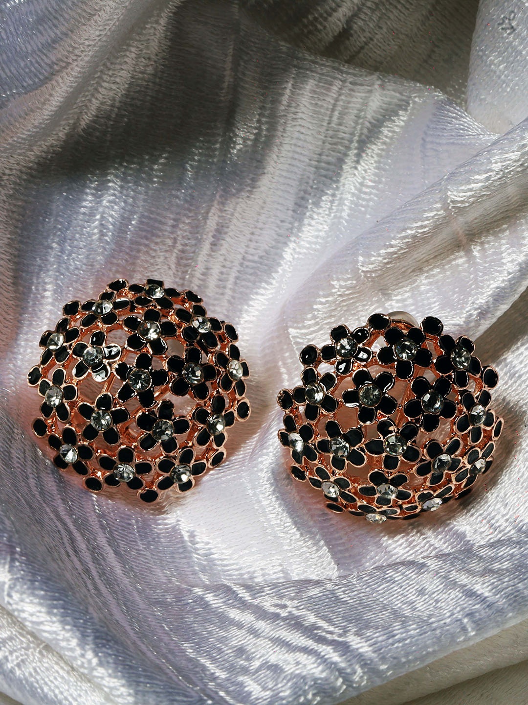 

Maansh Rose Gold Plated Stone Studded Floral Studs