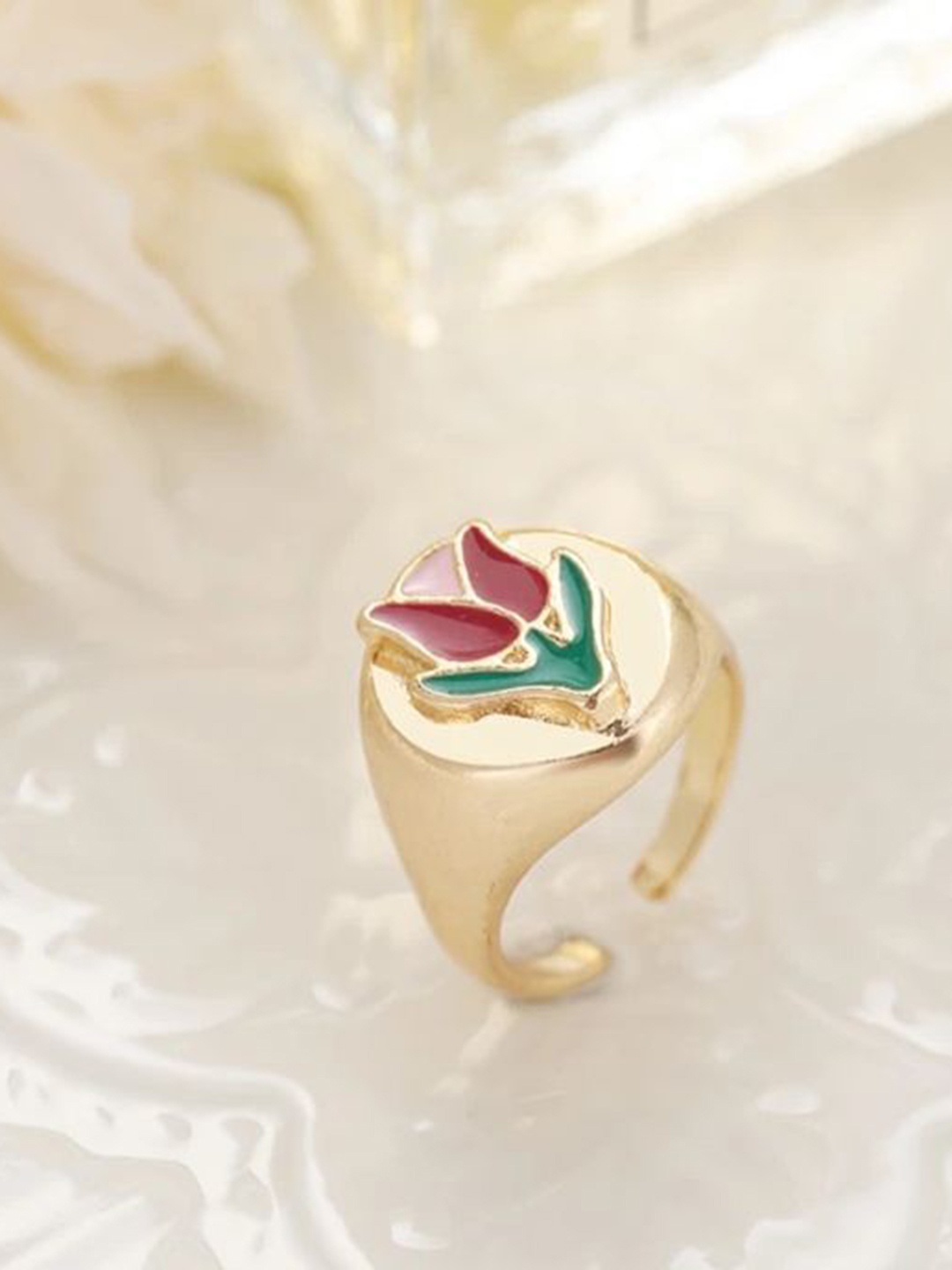 

YU FASHIONS Gold Plated Stainless Steel Flower Cute High Fashion Adjustable Finger Ring