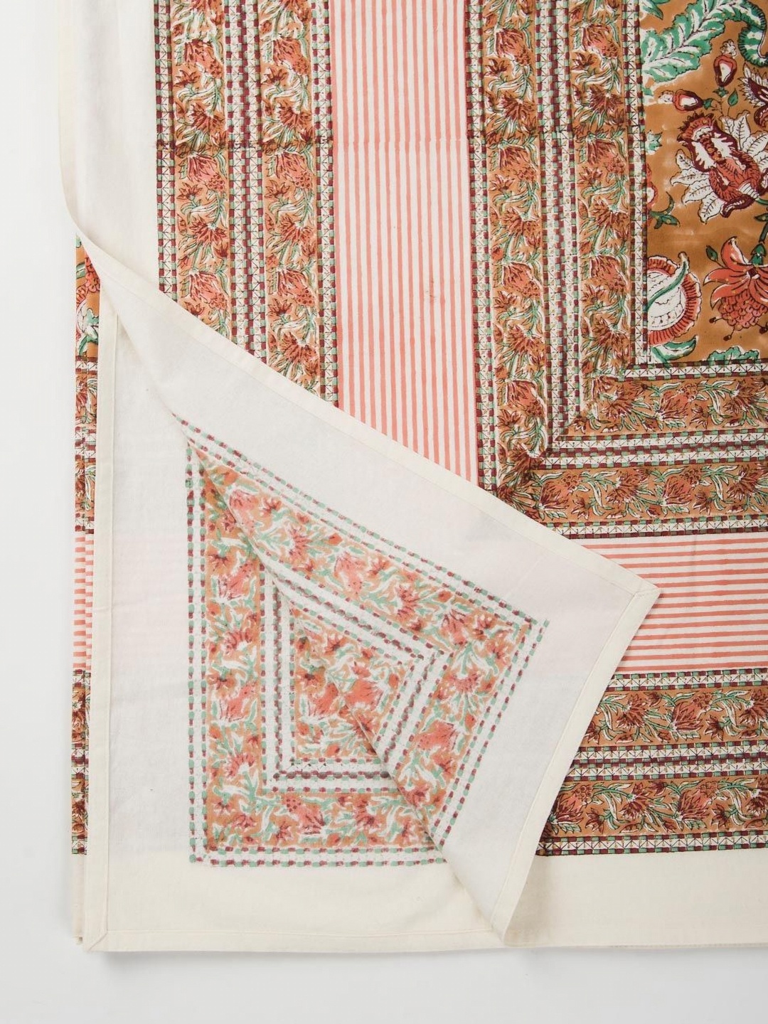 

Fabindia Pink & Mustard Hand Block Printed Single Bed Cover