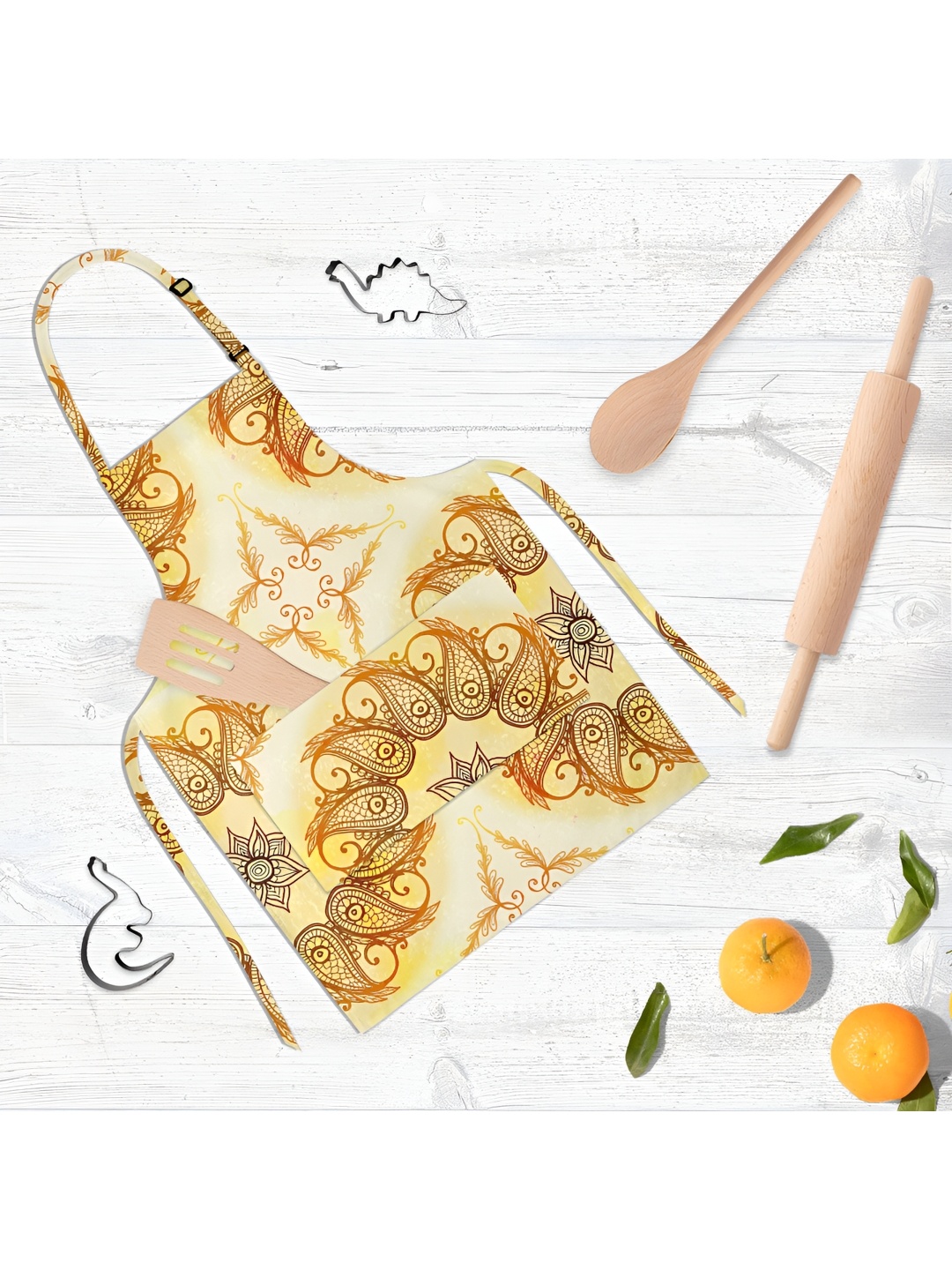 

ArtzFolio Kids Cream Colored & Brown Printed Cotton Aprons