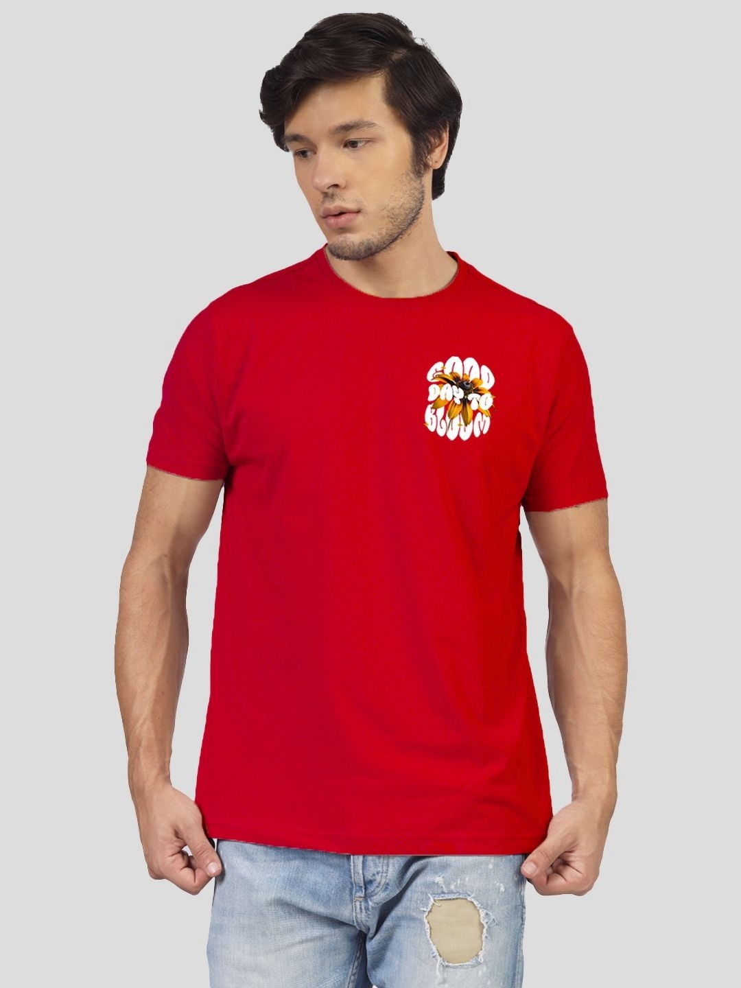

Greylongg Men Graphic Printed Round Neck Cotton T-shirt, Red