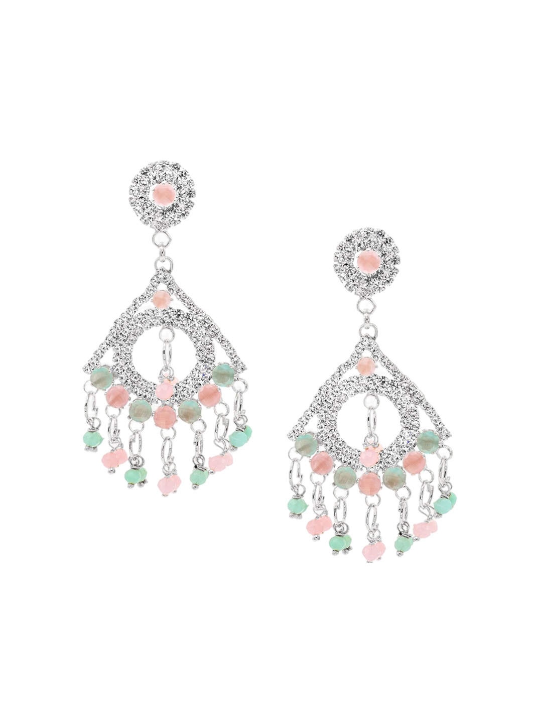 

Shining Jewel - By Shivansh Silver-Plated Crystal & AD Studded Contemporary Drop Earrings