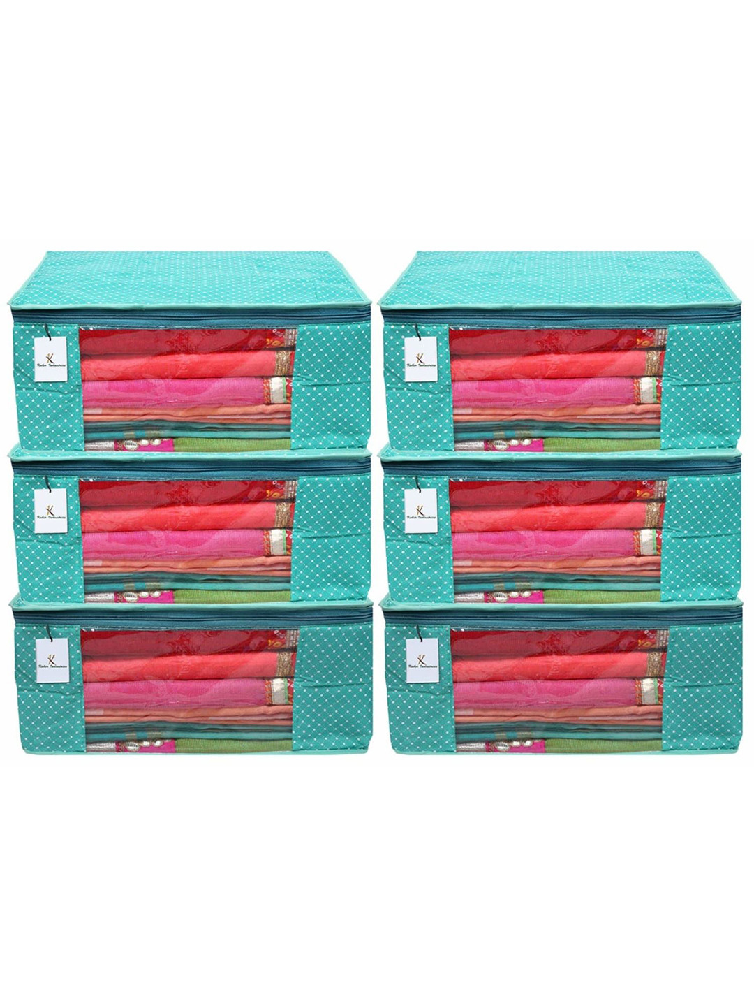

Kuber Industries Green 3 Pieces Polka Dot Printed Cotton Multi-Utility Organisers