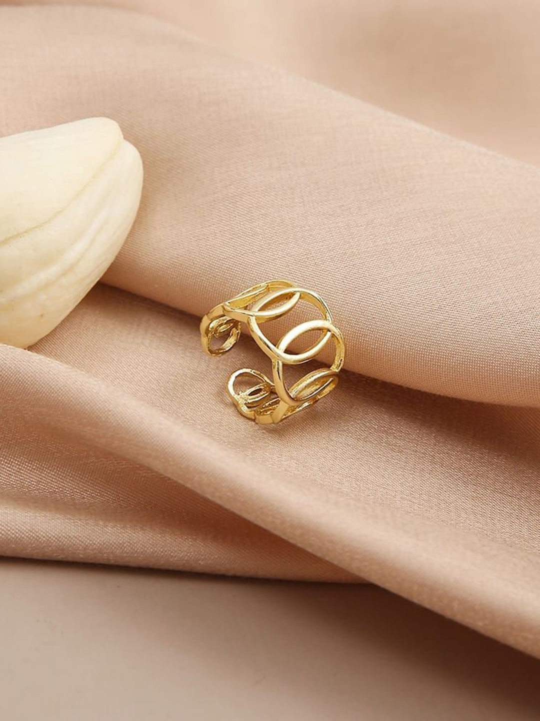 

YU FASHIONS Stainless Steel Gold-Plated Adjustable Finger Ring