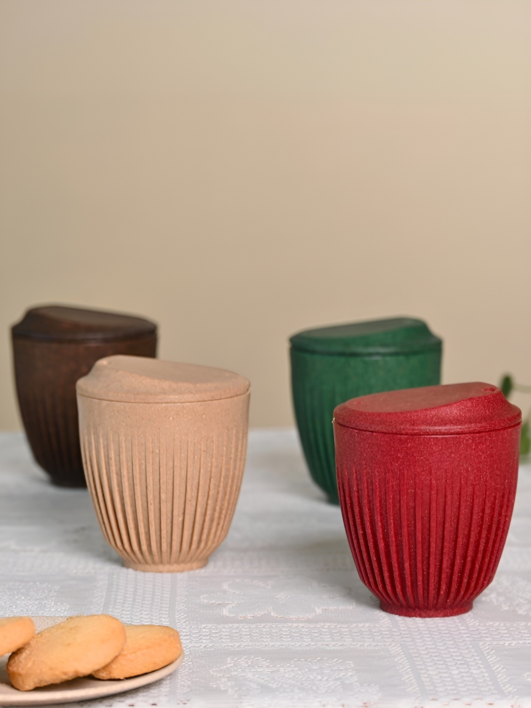

eha Red and Green 4 Pieces Textured Matte Mugs 250 ml each