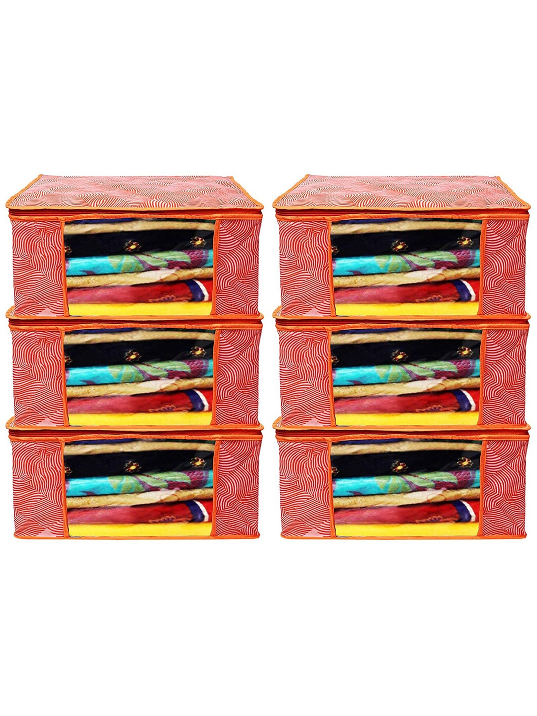 

Kuber Industries Orange 6 Pieces Lahariya Printed Multi-Utility Organiser